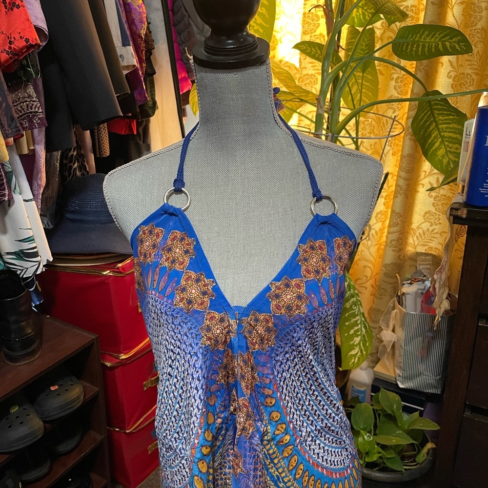 Beautiful halter summer dress - colorful with blue as the primary color